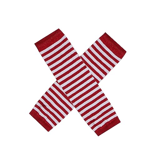 ZUYPSK 1 Paar Damen gestrickt Fingerlose Handschuhe Armstulpen Warme Verlängerte Handschuhe gestreift Ellenbogen Fäustlinge Winter für Outfit Clubwear Party Kostüm Zubehör (Rot Weiß) von ZUYPSK