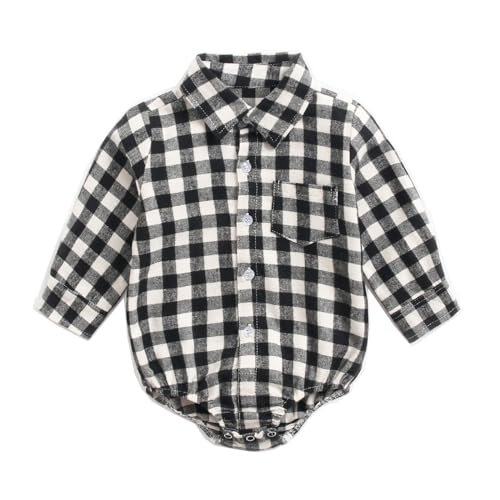 ZUYPSK Baby Kurzarm-Body Strampler Jungen Mädchen Unisex kariert Hemd Kinder Trachtenhemdmit mit Kragen Kleinkind Overalls Säugling Spielanzug Bluse Tops Langarmshirt (18–24 Monate, Schwarz) von ZUYPSK