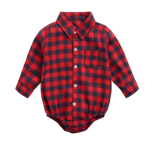 ZUYPSK Baby Kurzarm-Body Strampler Jungen Mädchen Unisex kariert Hemd Kinder Trachtenhemdmit mit Kragen Kleinkind Overalls Säugling Spielanzug Bluse Tops Langarmshirt (2-3 Jahre, Rot) von ZUYPSK