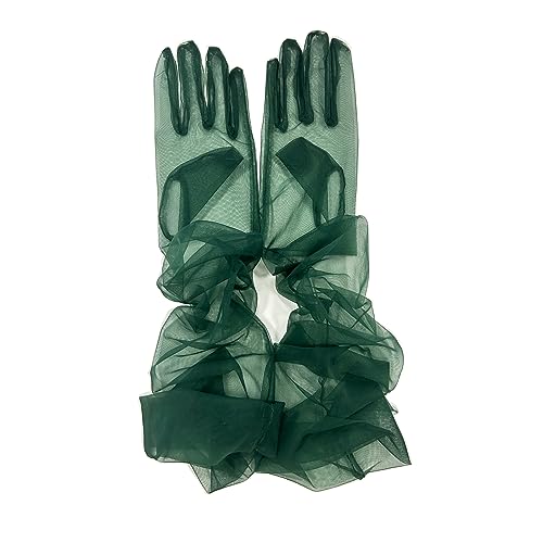 ZUYPSK Braut Vollfinger Lange Handschuhe Hochzeit Arm Stulpen Brautstulpen aus Transparent Tüll Ball Accessoires elegante Party Cocktail (Dunkelgrün, Einheitsgröße) von ZUYPSK