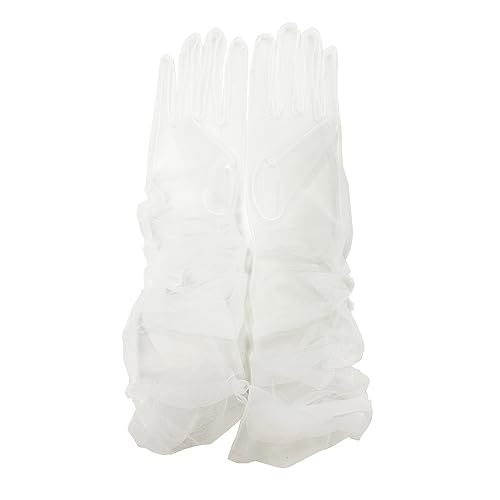 ZUYPSK DRHOM Braut Vollfinger Handschuhe Lange Hochzeit Arm Stulpen Brautstulpen aus Transparent Tüll Elegante Cocktail Party Ball Accessoires (Weiß, Einheitsgröße) von ZUYPSK