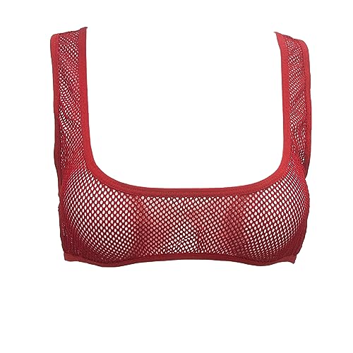 ZUYPSK Damen BH Transparent Mesh/Netz Bustier Bralette Oberteil Bikini Bademode Top Unterwäsche Dessous Gogo Clubwear (DE/NL/SE/PL, Alphanumerisch, Einheitsgröße, Regular, Regular, Rot) von ZUYPSK