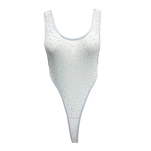 ZUYPSK Damen Body Bodysuit Transparent Stringbody High Cut Tüll-Body Ärmellos Unterhemd Achselhemd Einteilige Monokini Dessous Reizwäsche (Leicht Blau) von ZUYPSK