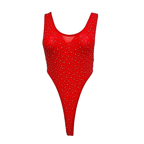 ZUYPSK Damen Body Bodysuit Transparent Stringbody High Cut Tüll-Body Ärmellos Unterhemd Achselhemd Einteilige Monokini Dessous Reizwäsche (Rot) von ZUYPSK