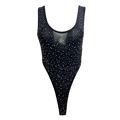 ZUYPSK Damen Body Bodysuit Transparent Stringbody High Cut Tüll-Body Ärmellos Unterhemd Achselhemd Einteilige Monokini Dessous Reizwäsche (Schwarz) von ZUYPSK