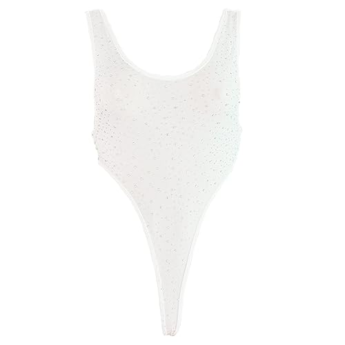 ZUYPSK Damen Body Bodysuit Transparent Stringbody High Cut Tüll-Body Ärmellos Unterhemd Achselhemd Einteilige Monokini Dessous Reizwäsche (Weiß) von ZUYPSK