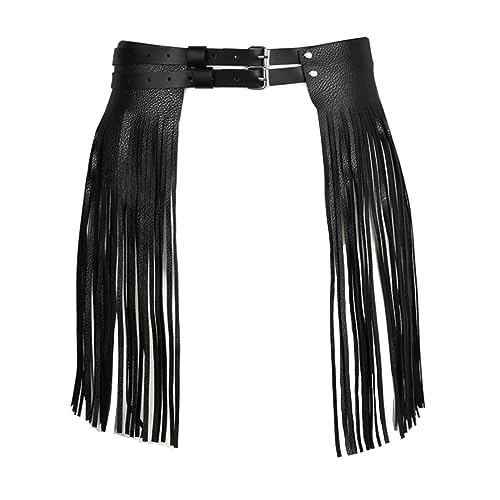 ZUYPSK Damen Faux Leder Doppel Taille Gürtel Fransen Quaste Rock Weihnachten Halloween Party Cosplay Verkleidung, schwarz, Einheitsgröße von ZUYPSK