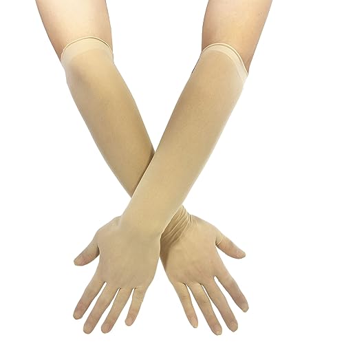ZUYPSK Damen Handschuhe Herren Nahtlose Stulpenärmel Elastisch Strumpfhosen Nylon Durchsichtig Ellenbogen Lang für Hochzeit Abend Ball Party Cocktail Accessoires (Hautfarbe, Einheitsgröße) von ZUYPSK
