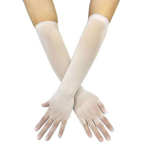 ZUYPSK Damen Handschuhe Herren Nahtlose Stulpenärmel Elastisch Strumpfhosen Nylon Durchsichtig Ellenbogen Lang für Hochzeit Abend Ball Party Cocktail Accessoires (Weiß, Einheitsgröße) von ZUYPSK