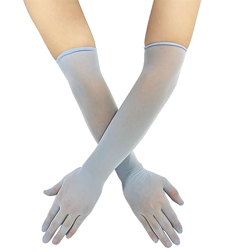 ZUYPSK Damen Herren Nahtlose Handschuhe Stulpenärmel Elastisch Strumpfhosen Nylon Durchsichtig Ellenbogen Lang für Hochzeit Abend Party Cocktail Ball Accessoires (Blau, Einheitsgröße) von ZUYPSK