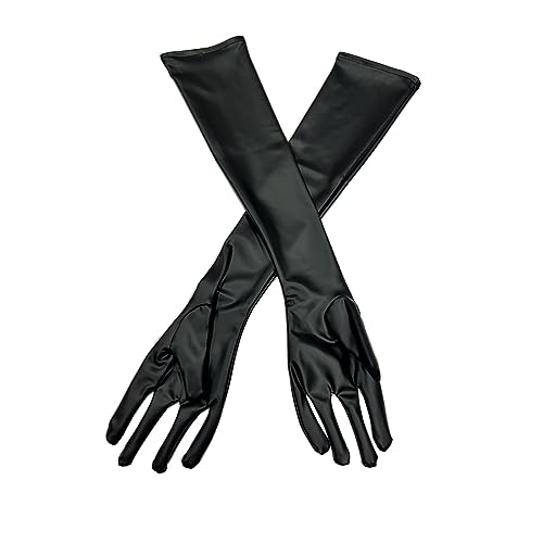 ZUYPSK Damen Lack Leder Fingerlose Handschuhe Metallic Kostüm Zubehör Arm Stulpen Punk Nieten Outfit Tanz Party Clubwear (XXL, Schwarz) von ZUYPSK