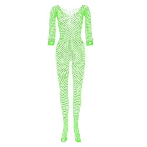 ZUYPSK Damen Netz Body Ouvert Catsuit Transparent Bodystocking Ganzkörperanzug Overall mit Fischnetz Strumpfhose Offener Schritt (Einheitsgröße, Grün) von ZUYPSK