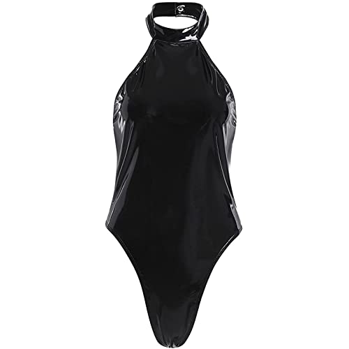 ZUYPSK Damen Wetlook Stringbody Catsuit Lack Leder Dessous Hoher Beinausschnitt String Tanga Body Unterwäsche (XXL) von ZUYPSK