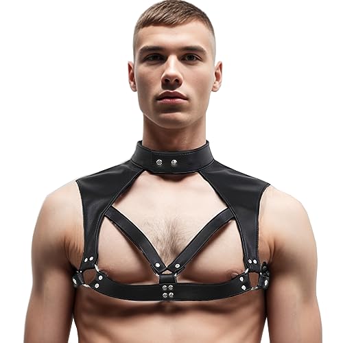 ZUYPSK Herren Einstellbar Brust Harness Leder Body Punk Gothic mit O-Ringe Halsband Druckknöpfe Körper Brustgeschirr Kostüm Clubwear von ZUYPSK