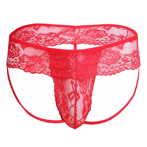 ZUYPSK Herren Erotik Dessous Slip String Männer Sissy Unterwäsche Reizwäsche Rüschen Höschen Clubwear (DE/NL/SE/PL, Alphanumerisch, L, Regular, Regular, Rot) von ZUYPSK