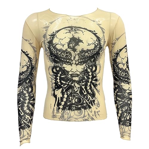 ZUYPSK Herren Mesh Fake Tattoo Print Langarm T-Shirt Tribal Inspired Tops Party Cosplay Clubwear, CS44, Einheitsgröße von ZUYPSK