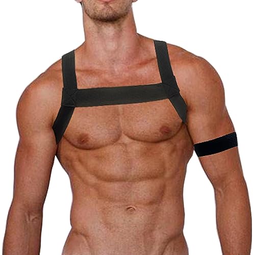 ZUYPSK Herren Schultergurt Brust Harness Geschirr Männer Body Bandage Geschirr Unterwäsche Elastische Schulter Muskel Bänder mit Armband Clubwear (Schwarz, Einheitsgröße) von ZUYPSK