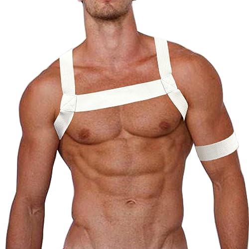 ZUYPSK Herren Schultergurt Brust Harness Geschirr Männer Body Bandage Geschirr Unterwäsche Elastische Schulter Muskel Bänder mit Armband Clubwear (Weiß, Einheitsgröße) von ZUYPSK