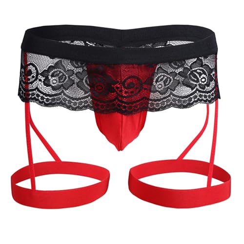 ZUYPSK Herren Unterhose G-String Spitze Slips mit Strumpfband Bikini Unterwäsche Lingerie Tanga Briefs (DE/NL/SE/PL, Alphanumerisch, L, Regular, Regular, Rot) von ZUYPSK