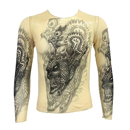 ZUYPSK Männer Tattoo-Shirt transparent Herren Langarmshirt Slim Fit Tattoos Unterhemd Unterwäsche (Cs45, Einheitsgröße) von ZUYPSK