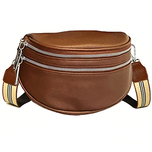 ZVC Crossbody Bag Damen mit Breiter Gurt Bauchtasche Damen Leder Kleine Umhängetasche mit Reißverschluss von ZVC