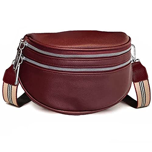 ZVC Crossbody Bag Damen mit Breiter Gurt Bauchtasche Damen Leder Kleine Umhängetasche mit Reißverschluss von ZVC