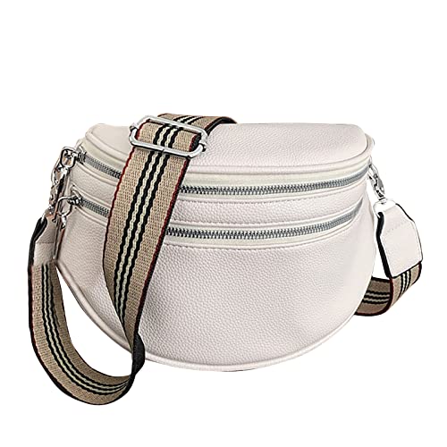 ZVC Crossbody Bag Damen mit Breiter Gurt Bauchtasche Damen Leder Kleine Umhängetasche mit Reißverschluss von ZVC