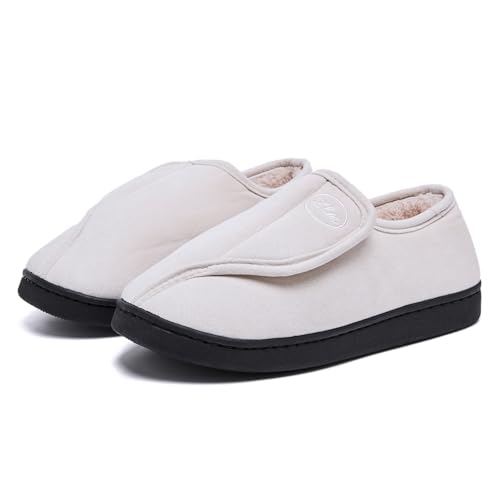 ZVJV Herren Damen Warme Hausschuhe Winter Memory Foam Plüsch Pantoffeln rutschfest Slippers Arthritis Ödem Einstellbare Bequeme Hausschuhe von ZVJV
