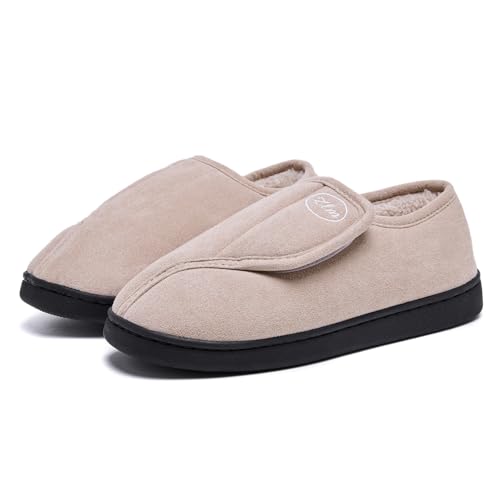 ZVJV Herren Damen Warme Hausschuhe Winter Memory Foam Plüsch Pantoffeln rutschfest Slippers Arthritis Ödem Einstellbare Bequeme Hausschuhe von ZVJV