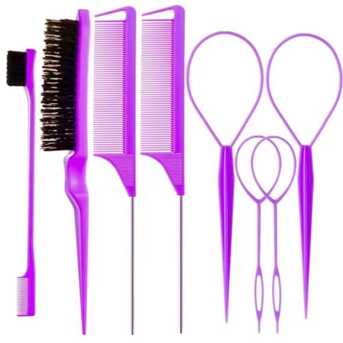 8-teiliges Haarbürsten-Set mit 4 Topsy-Haarschwanz-Werkzeugen, 1 Borsten, 1 Kanten-Kontrollbürste, 2 Metallstifte, Rattenschwanzkämme für Damen, Mädchen, Haarstyling, Kanten- und Rückenbürsten 8-teiliges Haarbürsten-Set mit 4 Topsy-Haarschwanz-Werkzeugen, 1 Borsten, 1 Kanten-Kontrollbürste, 2 Metallstifte, Rattenschwanzkämme für Damen, Mädchen, Haarstyling, Kanten- und Rückenbürsten von ZVOREL