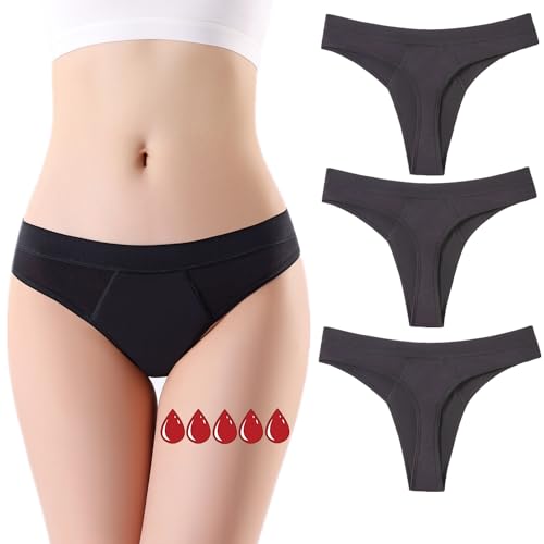 ZVZK Perioden Unterwäsche Thongs Damen 20ML Starke Strömungsabsorption Menstruation Unterhosen Strings Tangas (S 3schwarz) von ZVZK