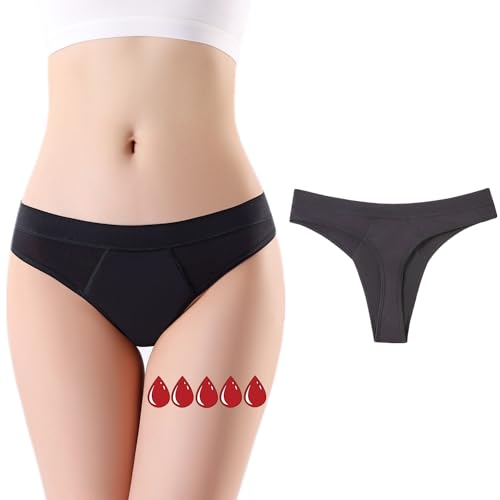 ZVZK Perioden Unterwäsche Thongs Damen 20ML Starke Strömungsabsorption Menstruation Unterhosen Strings Tangas (XL 1 schwarz) von ZVZK