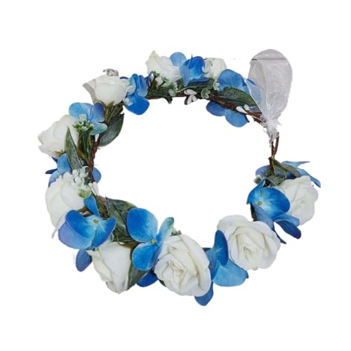 Blumenkranz Haare Blaue weiße Blumenkrone Hochzeit Haarschmuck Mädchen Blumenkranz Stirnband Blumengirlanden Frauen Braut Haarschmuck(Style2) von ZWCSHUU