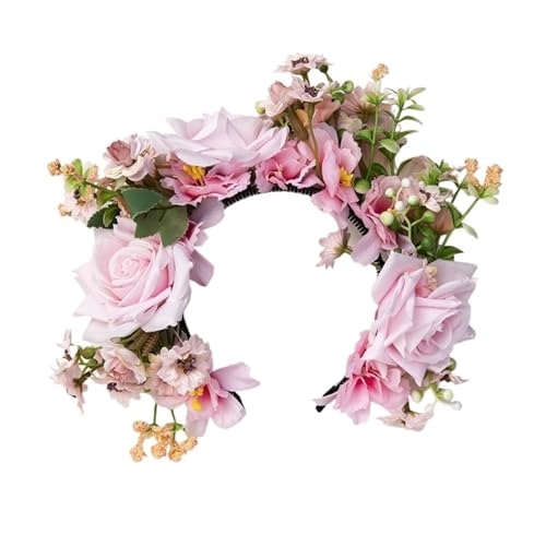 Blumenkranz Haare Blumenkranz Frauen Mädchen Rose Blumen Kopf Hoop Braut Künstliche Hochzeitsgirlande Zubehör(Color6) von ZWCSHUU