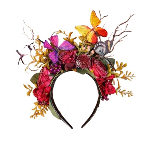 Blumenkranz Haare Bunte Schmetterlings-Blumen-Prinzessin-Stirnbänder, stereoskopische Blumen-Stirnbänder, Damen-Kopfbedeckung, Urlaubs-Haar-Accessoires(Color4) von ZWCSHUU