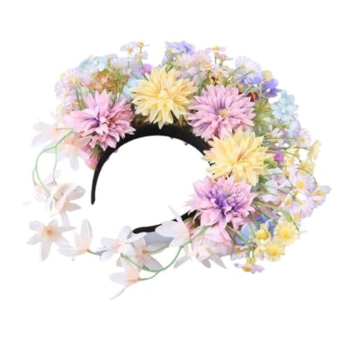 Blumenkranz Haare Bunter Blumen-Stirnband-Haar-Kranz-Hochzeitsfest-Kostüm-Kopfschmuck for Brautfrauen-Haar-Zusatz(Color3) von ZWCSHUU