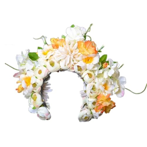 Blumenkranz Haare Buntes Blumen-Stirnband, doppelseitiger Haarkranz, Hochzeits-Party-Kostüm-Kopfschmuck for Braut-Frauen-Haar-Accessoire(Color4) von ZWCSHUU