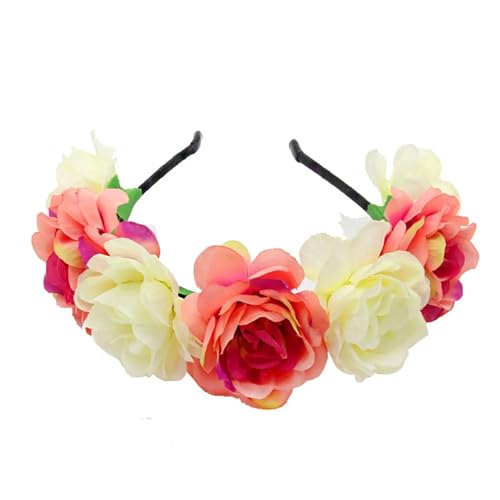 Blumenkranz Haare Frauen Braut Blumen Stirnband Rose Blume Krone Haarband Damen Elastische Strand Haar Zubehör Stirnband(Color3) von ZWCSHUU