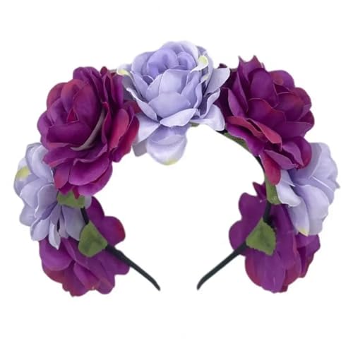 Blumenkranz Haare Frauen Haar Hoop Nachahmung Rose Blume Retro Gefälschte Blume Dekor Dame Stirnband Leichte Dicke Dünne Haar Zubehör(Color7) von ZWCSHUU