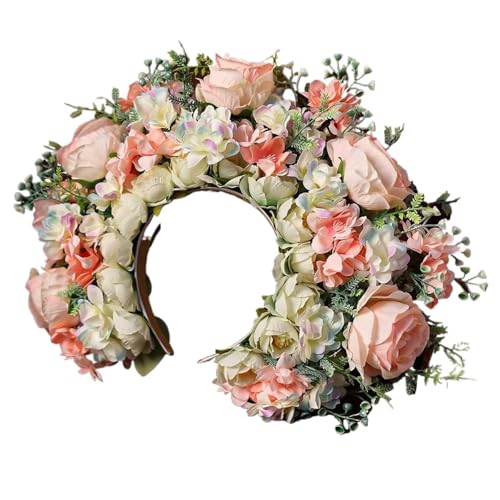Blumenkranz Haare Frauen Mädchen Haarschmuck Stirnband Festival Große Blume Krone Kranz Dekoration for Die Haare Hochzeit Party Braut Kopfbedeckung ﻿(Color3) von ZWCSHUU