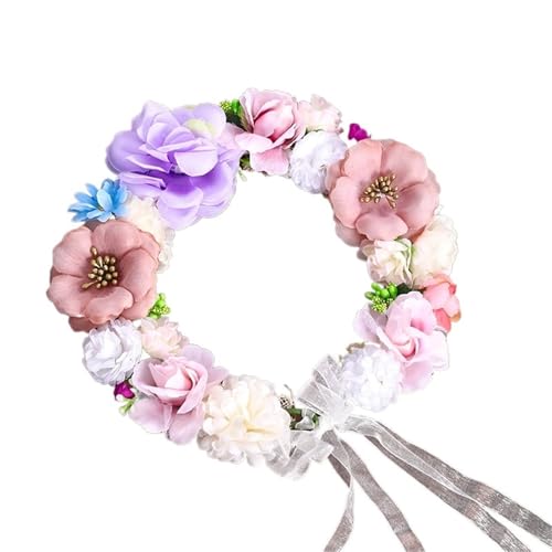 Blumenkranz Haare Frauen Mädchen Haarschmuck Stirnband Festival Große Blume Krone Kranz Dekoration for Die Haare Hochzeit Party Braut Kopfbedeckung ﻿(Color5) von ZWCSHUU