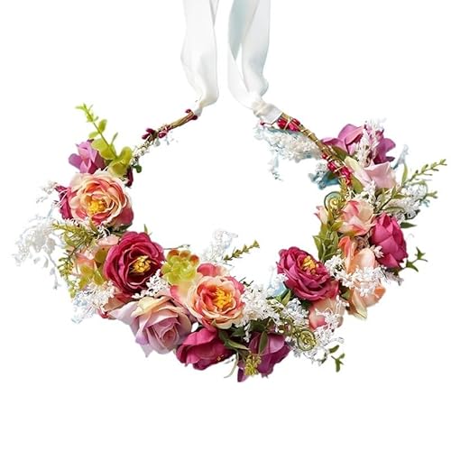 Blumenkranz Haare Mehrfarbiges Damen-Hochzeitsbraut-Blumenkronen-Stirnband(Color2) von ZWCSHUU