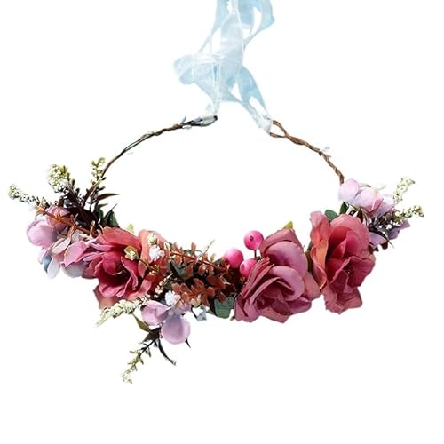 Blumenkranz Haare Mehrfarbiges Damen-Hochzeitsbraut-Blumenkronen-Stirnband(Color4) von ZWCSHUU