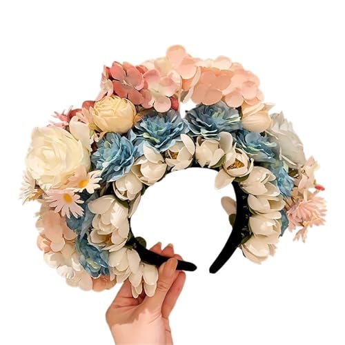 Blumenkranz Haare Seidenfilz-Blumen-Haarbänder, mehrschichtig, großes breites Haarband, Damen-Blumenkronen-Kopfschmuck(Color3) von ZWCSHUU
