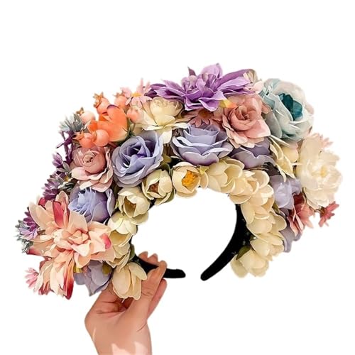 Blumenkranz Haare Seidenfilz-Blumen-Haarbänder, mehrschichtig, großes breites Haarband, Damen-Blumenkronen-Kopfschmuck(Color6) von ZWCSHUU