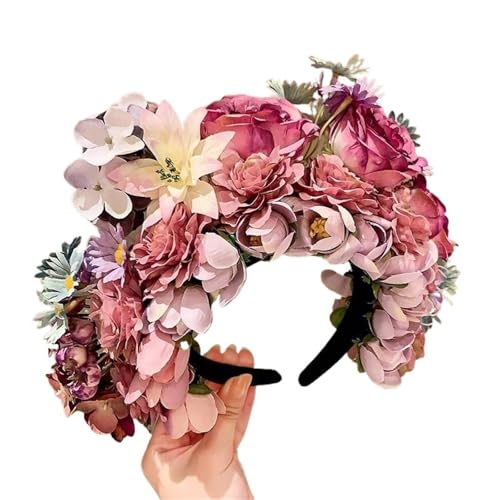 Blumenkranz Haare Seidenfilz-Blumen-Haarbänder, mehrschichtig, großes breites Haarband, Damen-Blumenkronen-Kopfschmuck(Color7) von ZWCSHUU