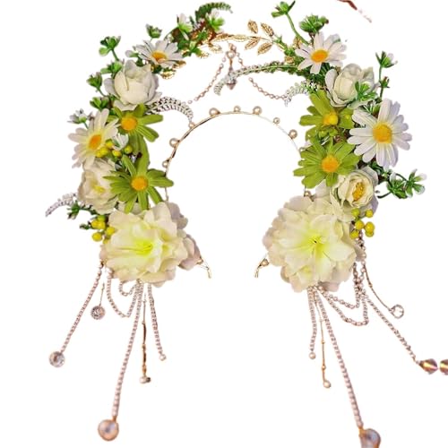 Blumenkranz Haare Stereoskopischer Blumenkranz Haarreifen Fee Aura Kopfbedeckung Retro Wald Stil Blumenkranz Kopfbedeckung Zubehör(Color2) von ZWCSHUU