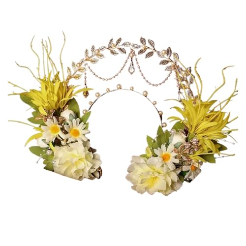 Blumenkranz Haare Stereoskopischer Blumenkranz Haarreifen Fee Aura Kopfbedeckung Retro Wald Stil Blumenkranz Kopfbedeckung Zubehör(Color4) von ZWCSHUU