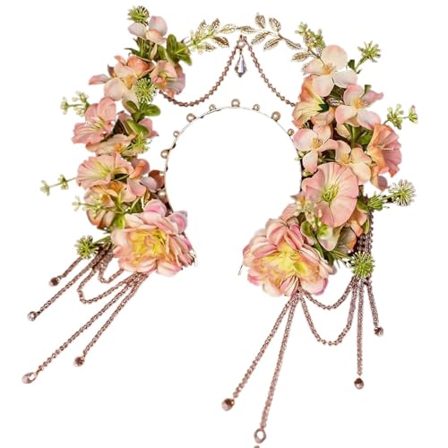 Blumenkranz Haare Stereoskopischer Blumenkranz Haarreifen Fee Aura Kopfbedeckung Retro Wald Stil Blumenkranz Kopfbedeckung Zubehör(Color5) von ZWCSHUU