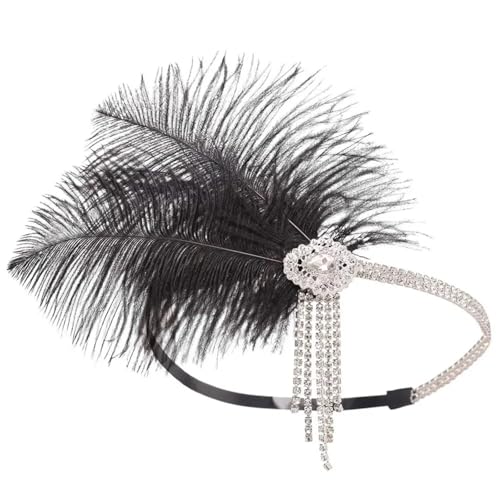 Feder Haarschmuck Frauen Frauen Kopfschmuck Kostüm Requisiten Strass Haarschmuck Feder Kopfschmuck 1920er Jahre Haarband Feder Haarband(Black) von ZWCSHUU